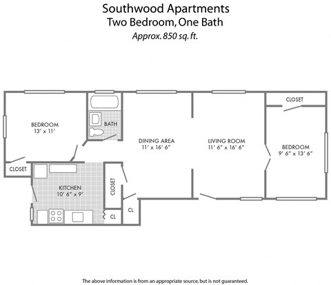 the floor plan of southwood apartments two bedroom, one bath